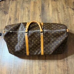 Louis Vuitton Monogram Brown Canvas Leather Duffle Bag Keepall 60 w/ COA